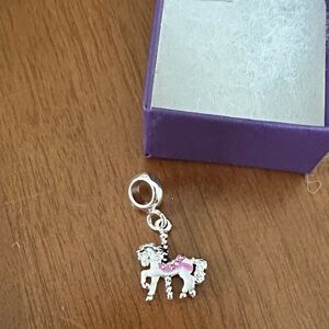 Silver Carousel Horse Charm with Pink Saddle